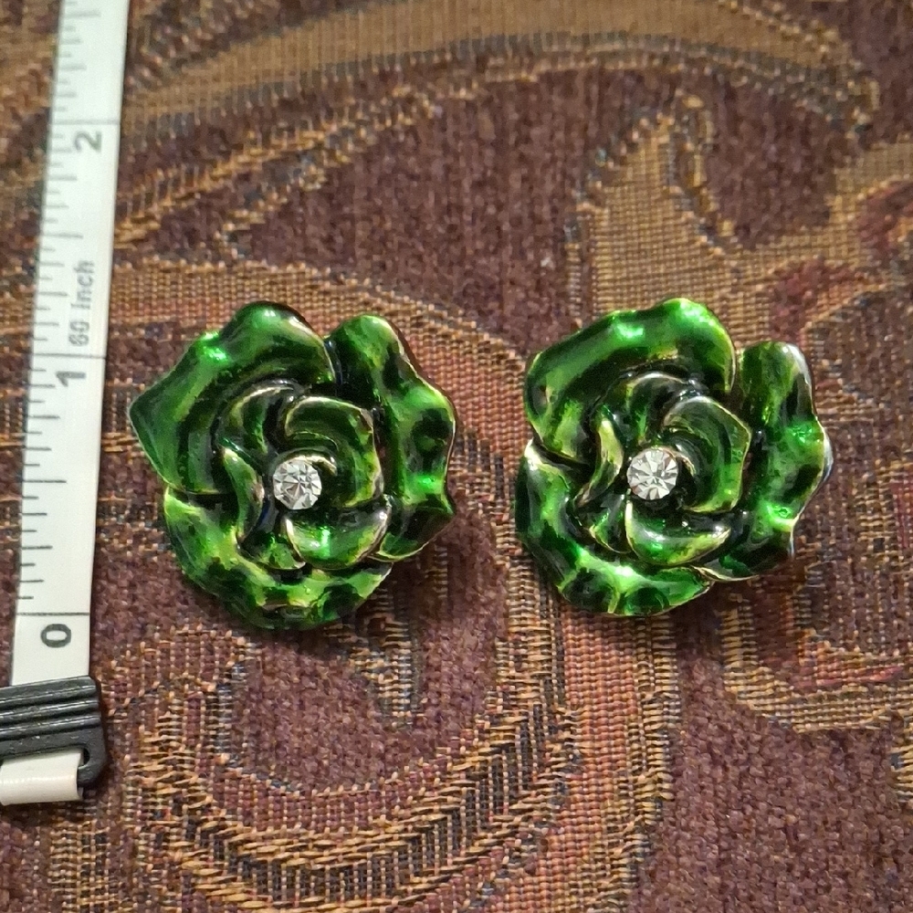 Green Rose Stud Earrings
